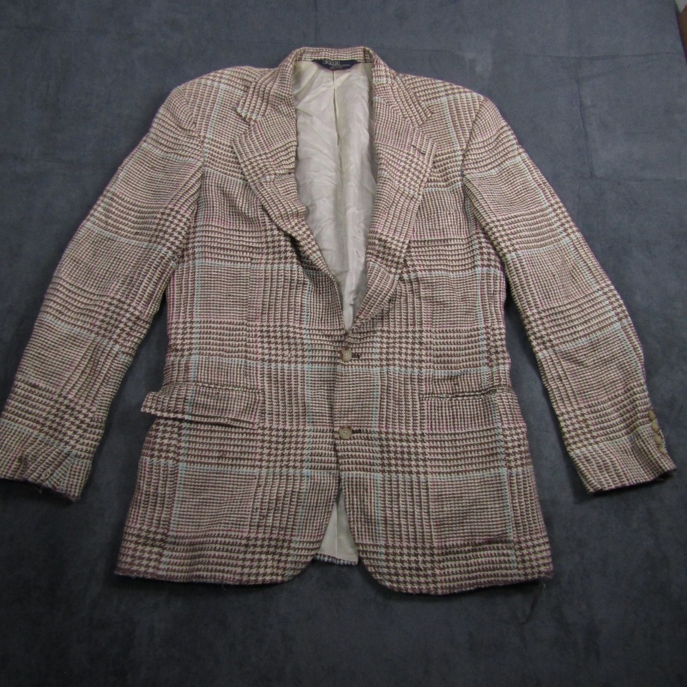 Polo Ralph Lauren Blazer Men Size 40 Brown Plaid Perkins Shearer Sport Coat USA